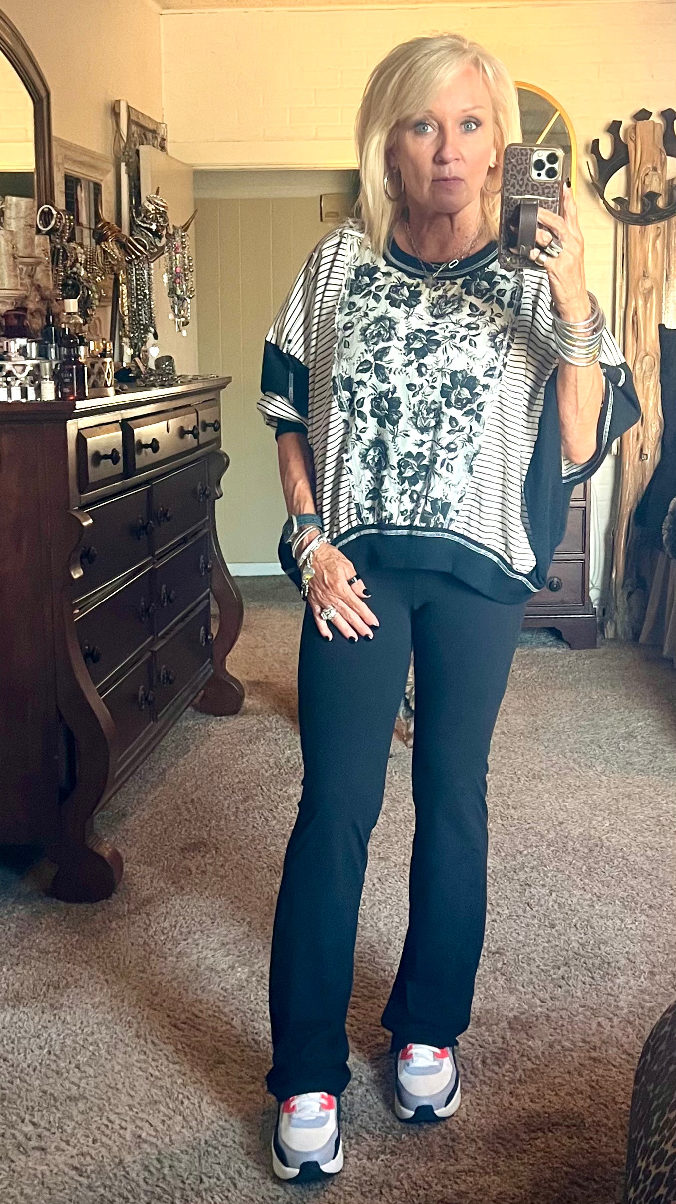 Rose twill and striped tunic