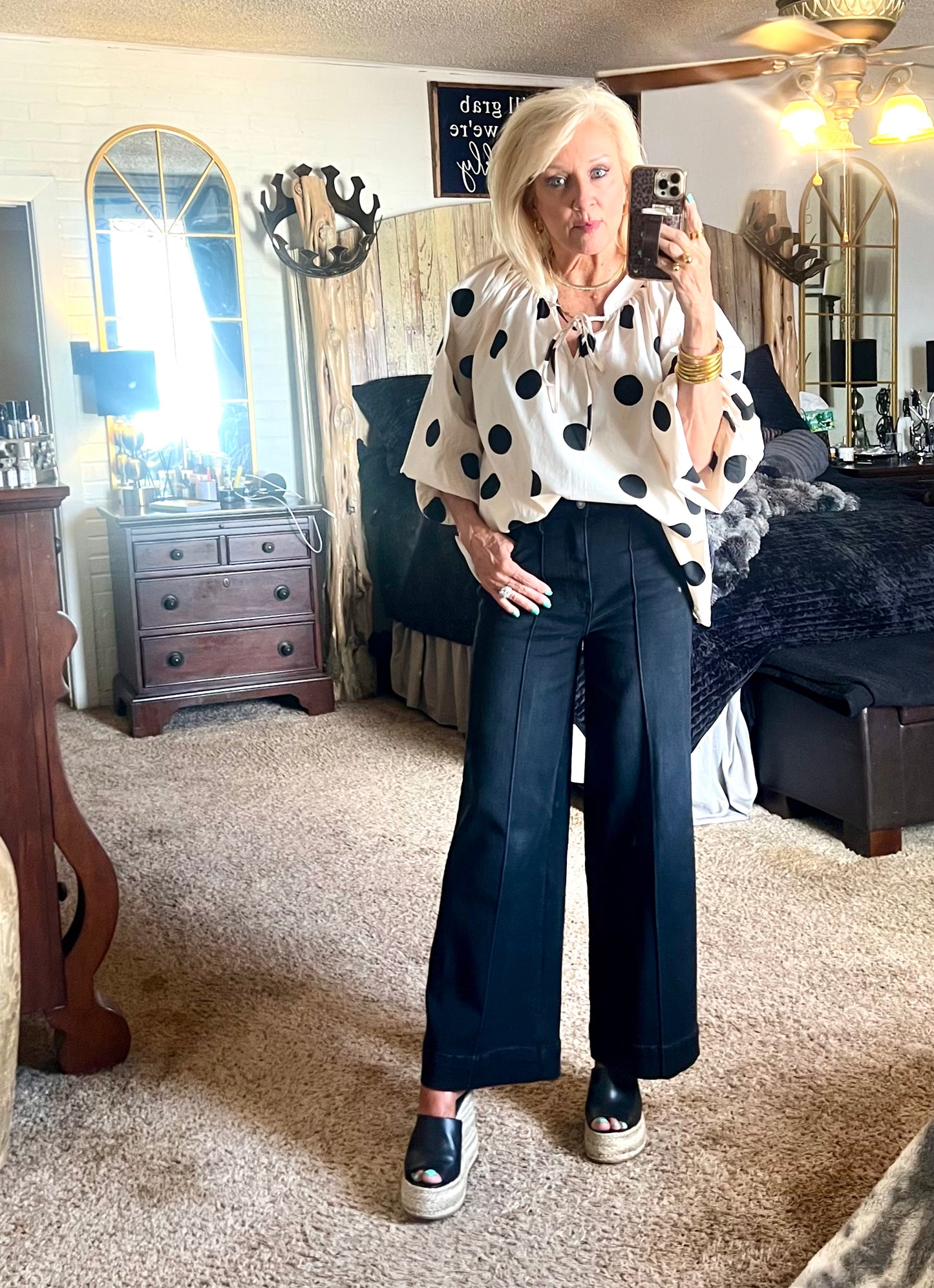 Black wide leg stretch jeans