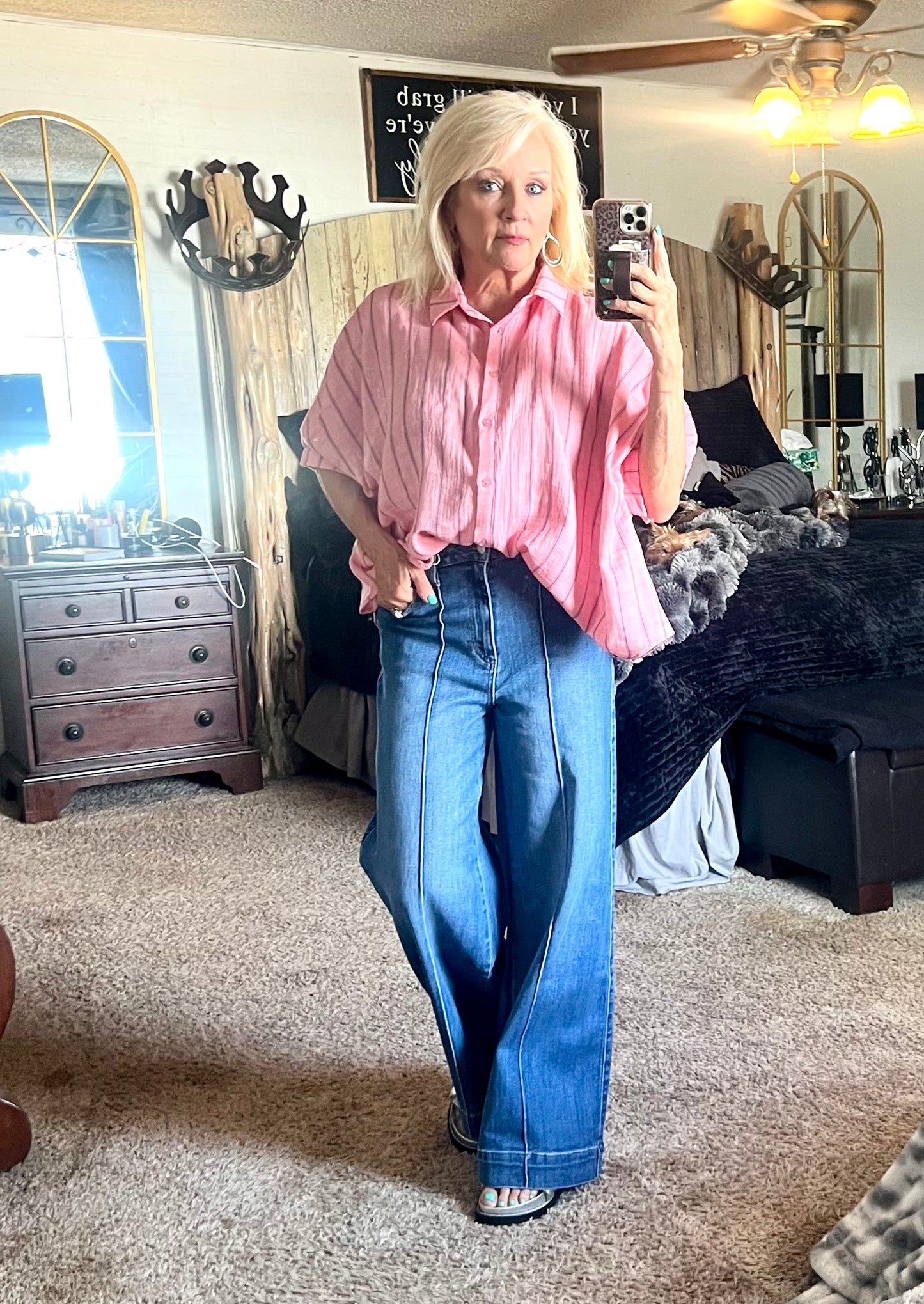 Pink striped button down