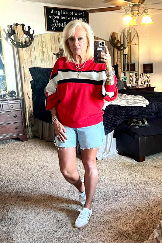Game day french terry color block top