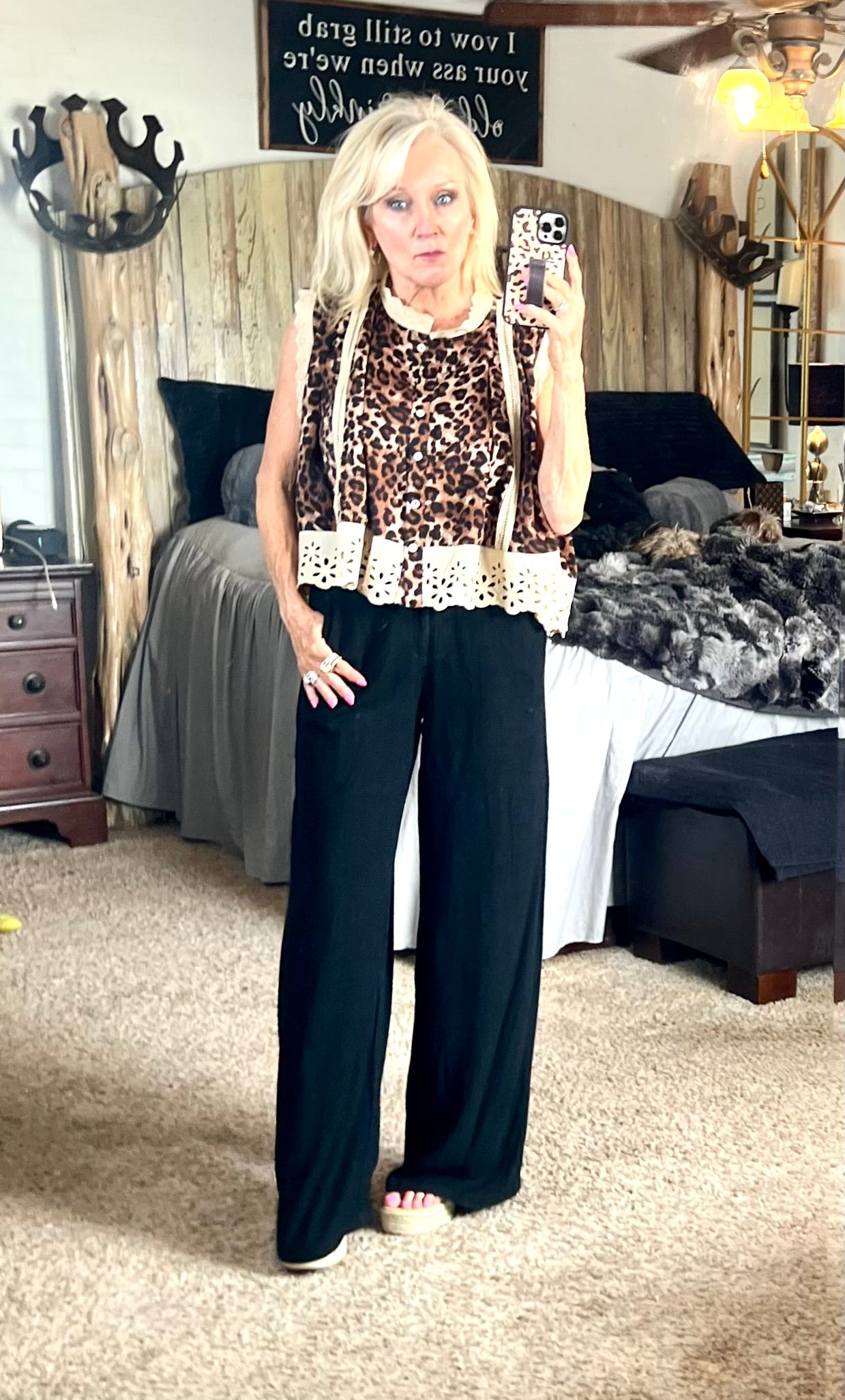 Ivory and cheetah sleeveless top