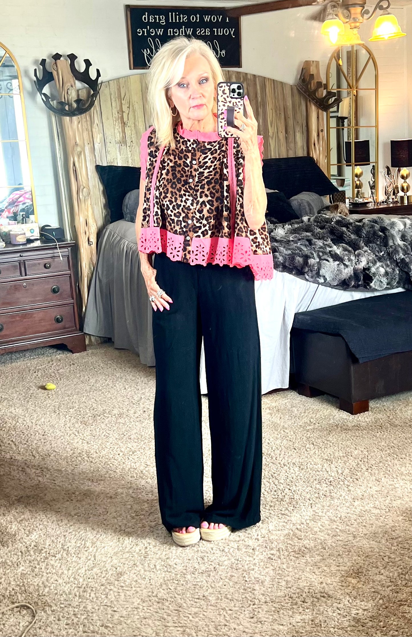 Pink sleeveless top with cheetah