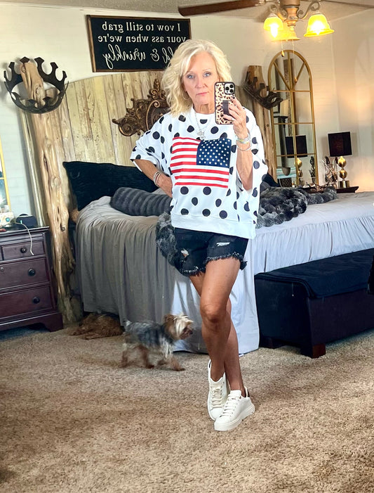White polka dot flag shirt