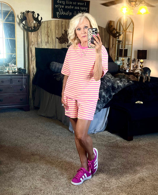 Pink striped short set