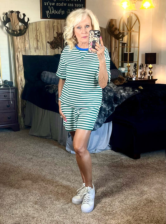 Green striped short set