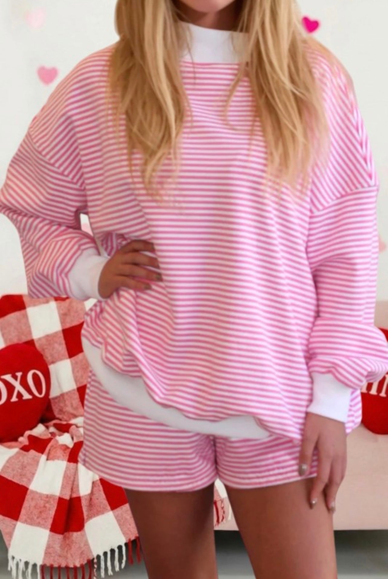 Pink stripped short set