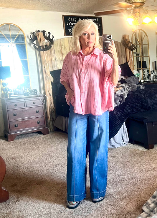 Pink striped button down
