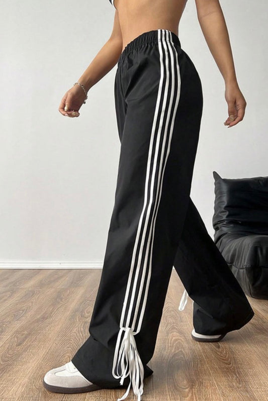 Black striped track pant with bow