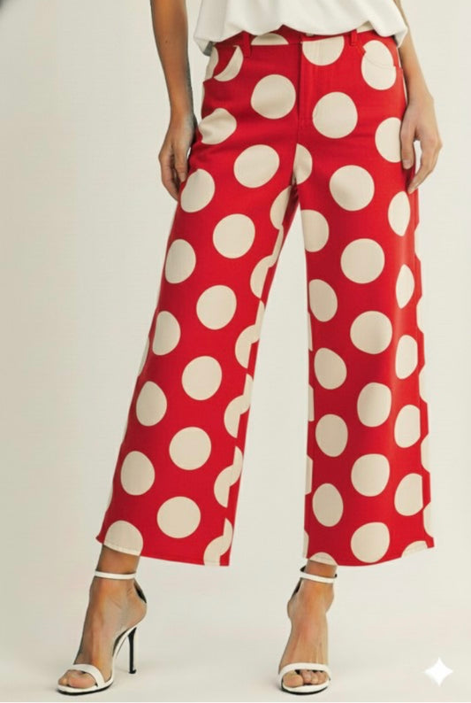 Red polka dot trousers