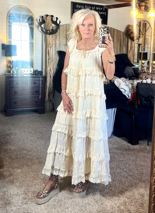 Ivory ruffled maxi dress
