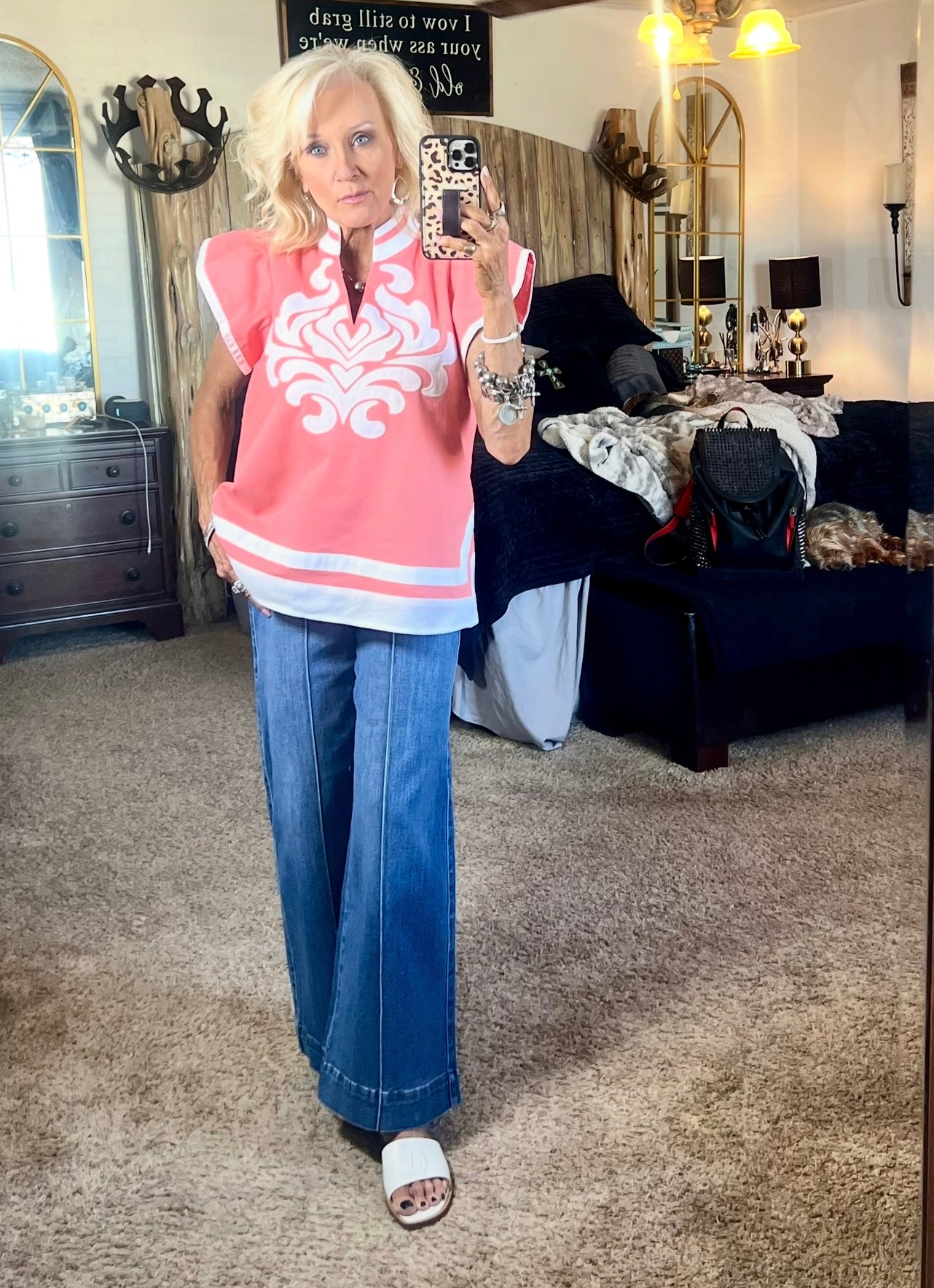 Pink and white v-neck top