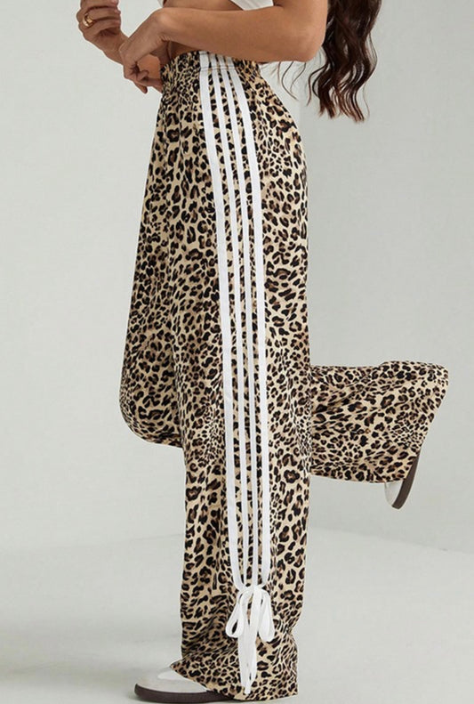 Leopard print track pant with bow