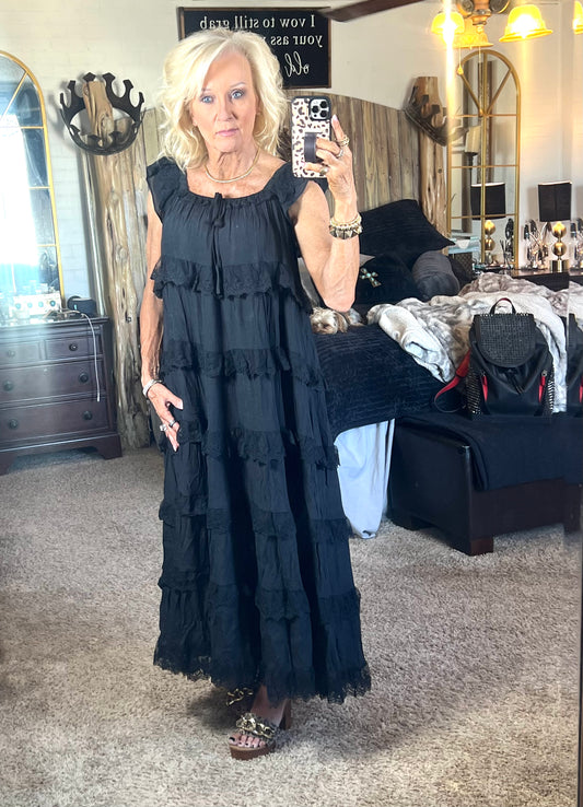 Black ruffled maxi dress