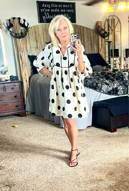 Cream and black polka dot dress