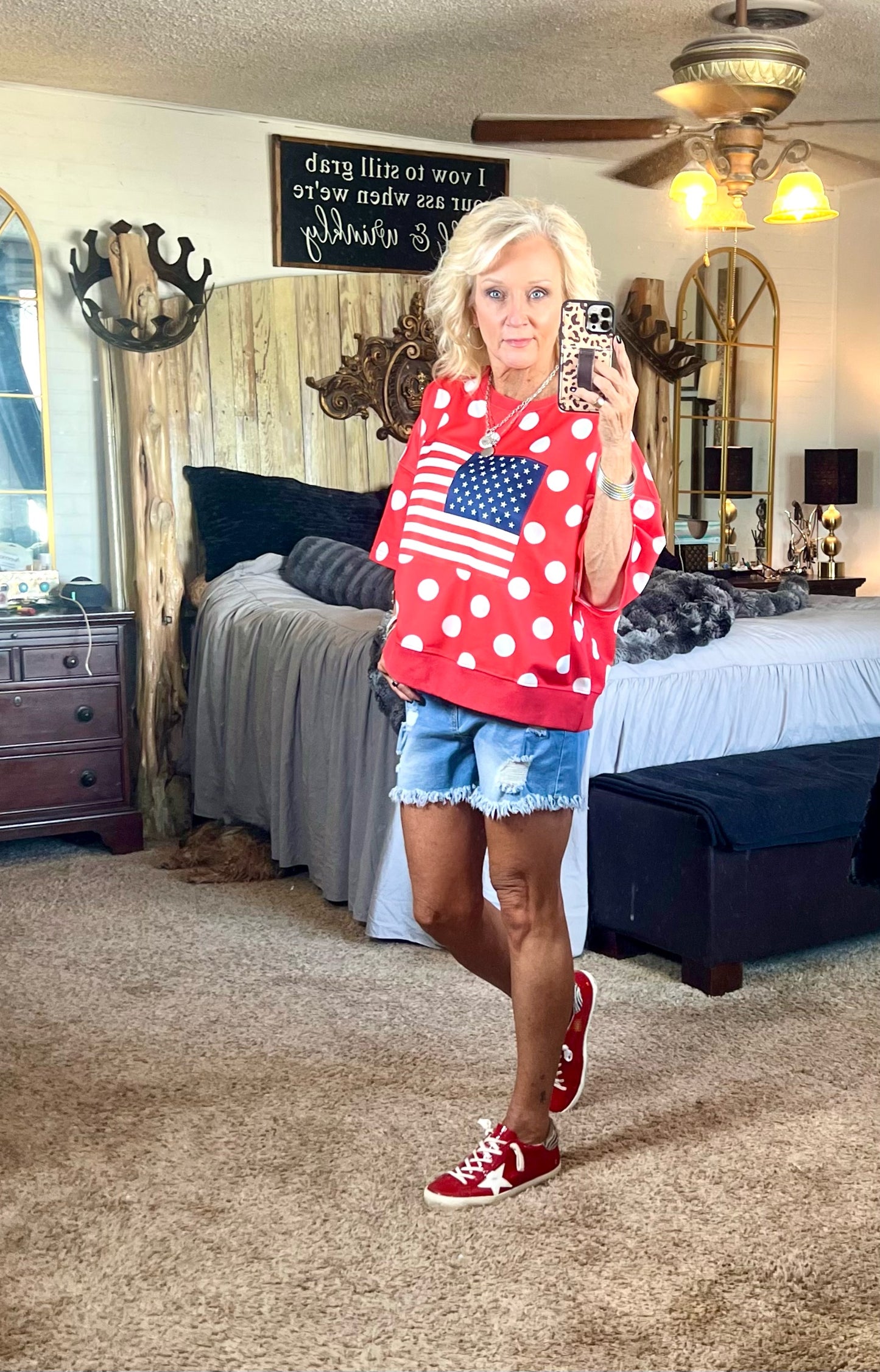 Red polka dot flag shirt