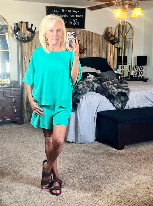 Seafoam green short set