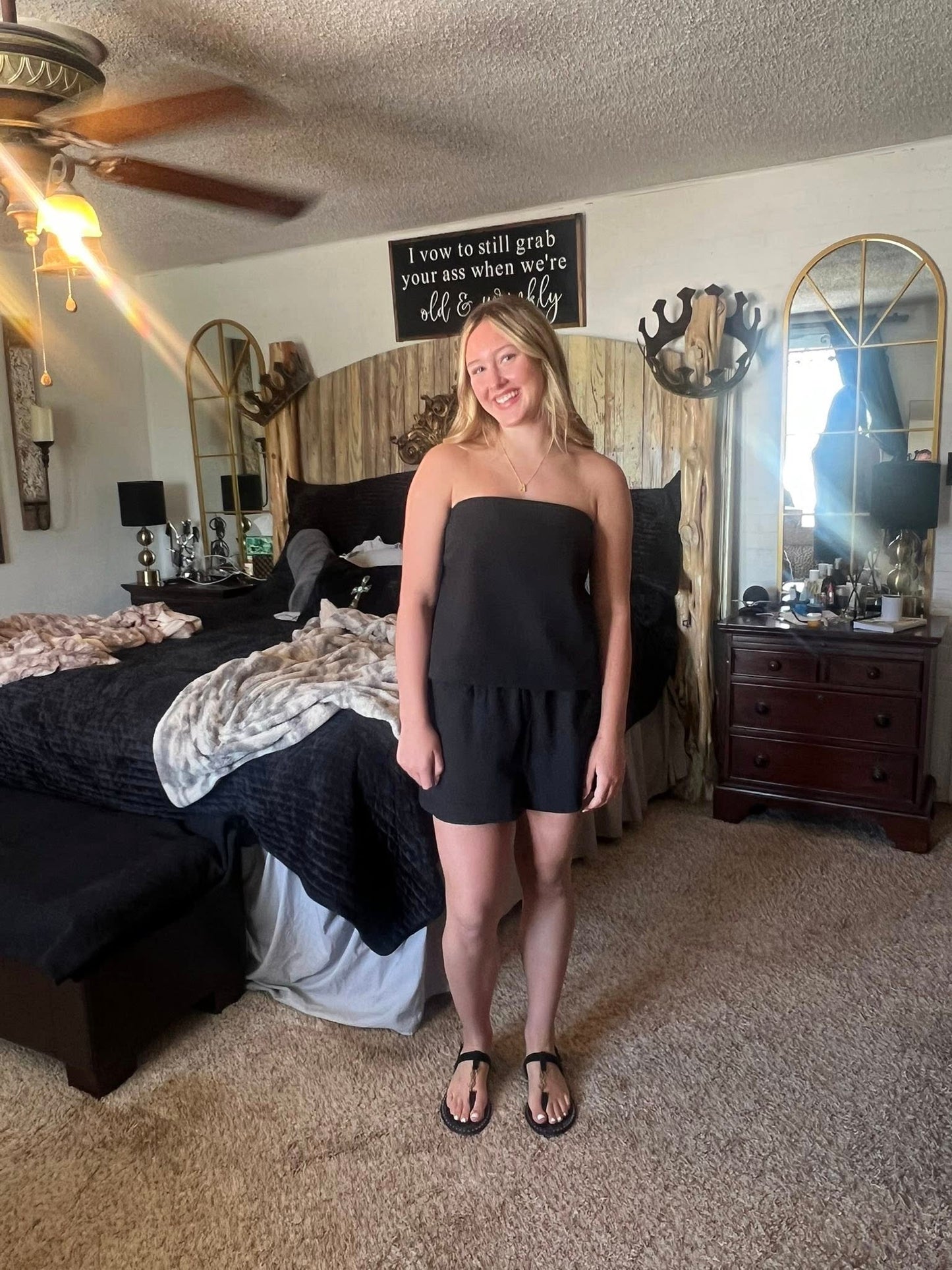 Back tie short set
