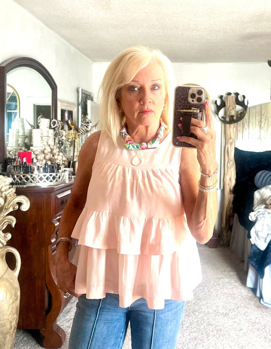 Blush ruffle sleeveless top