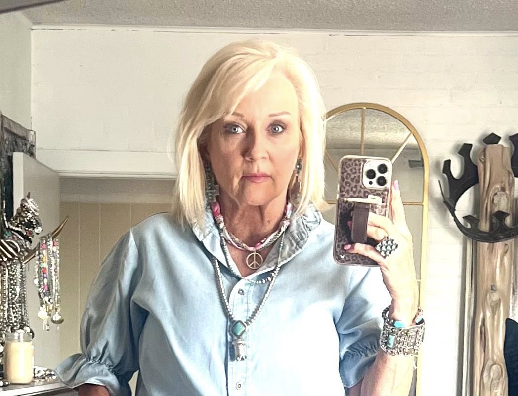 Chambray ruffle sleeve top