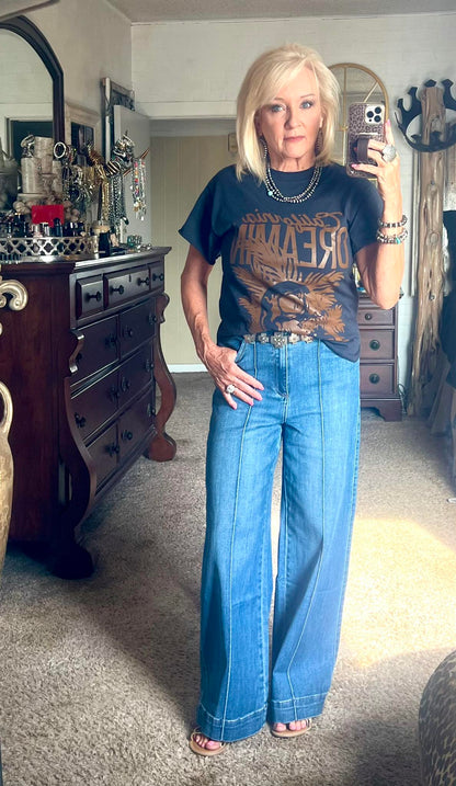 High rise pin tuck detail jean