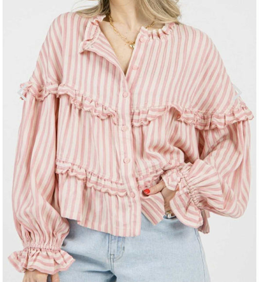 Pink and white long sleeve top