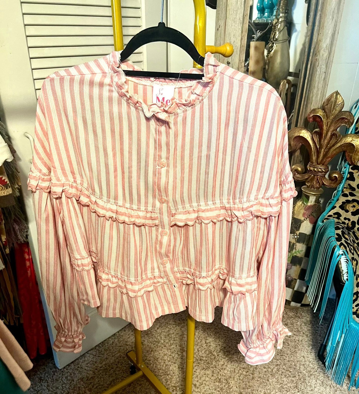Pink and white long sleeve top