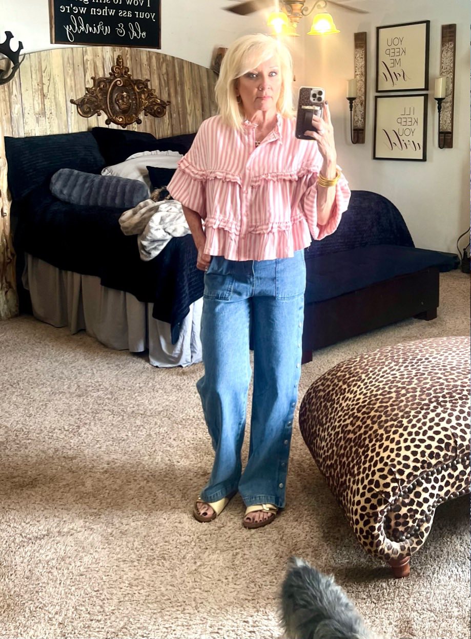 Pink and white long sleeve top